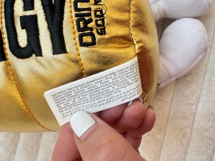 Gold Energy Drink Metallic Plush approx. 30 cm. Used Please see photos