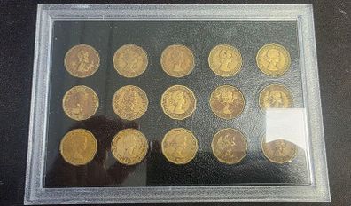 Brass Threepence Coin Set: 1953-1967 Elizabeth II, 12-Sided Coins