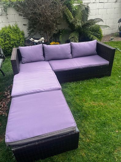 Rattan L shape garden lounge set with table