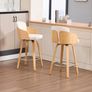 Bar Stools Set of 2, Velvet Swivel with Double Back Padding Curved Wooden Legs Image 6