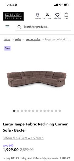 Baxter corner sofa from EZ living