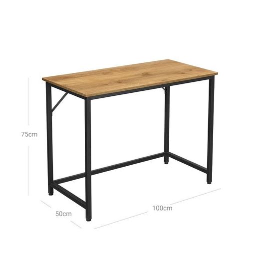 Desk with metal frame desk, computer desk, narrow office desk, 100 x 50 x 75 cm, study, home office, office, simple setup, metal, industrial design, honey-brown-black