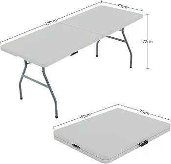 Folding Table 6ft Heavy Duty Extra Strength Camping Buffet Wedding Market Garden Party Car Boot Stall Picnic Trestle Indoor Outdoor Foldaway Carry Handle