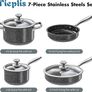 Stainless Steel Pots and Pans Set, 7-Piece Induction Hob Pan Set with Stay Cool Handles, Nonstick Saucepan Set Cooking Pans Set with Glass Lids, Black Granite Kitchen Cookware Set, PFOS & PFOA Free Image 2