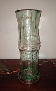 Collectable Bamboo Shaped Large Heavy Vase Green Recycled Glass.