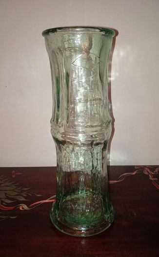 Collectable Bamboo Shaped Large Heavy Vase Green Recycled Glass.