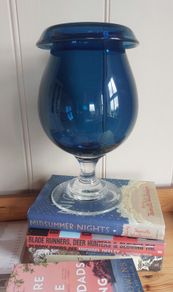 Stunning Vintage Oversized Hand-Blown Glass Brandy Balloon Vase With a Turnover Rim, In a Fantastic Petrol Blue with a Clear Stem and Foot, Perfect as a Hurricane-Style Candle Holder