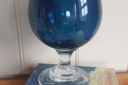 Stunning Vintage Oversized Hand-Blown Glass Brandy Balloon Vase With a Turnover Rim, In a Fantastic Petrol Blue with a Clear Stem and Foot, Perfect as a Hurricane-Style Candle Holder