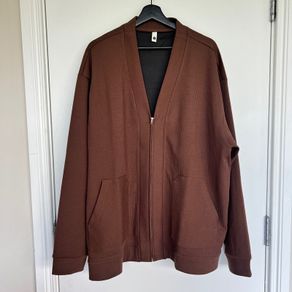 Mens Brown Oversized Zip Cardigan Jacket