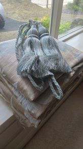 Bronze & Blue Custom Made Curtains and Tie Backs