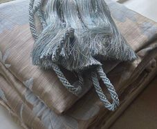 Bronze & Blue Custom Made Curtains and Tie Backs