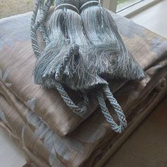 Bronze & Blue Custom Made Curtains and Tie Backs