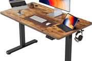 Height Adjustable Electric Standing Desk, 100x60cm Stand up Table, Sit Stand Home Office Desk with Splice Board, Black Frame/Rustic Brown Top (FREE SHIPPING)