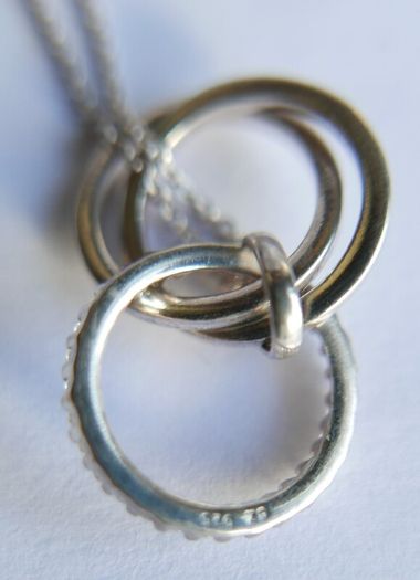 Sterling Silver 925 Cubic Zirconia Polished Triple Circle Pendant and Chain in the original box L 17" - 4,65g