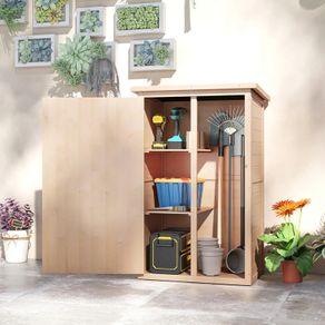 Wooden Garden Storage Shed, Garden Shed Tool Cabinet Organiser with Shelves, 75 x 56 x115cm, Natural