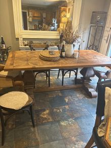 Large heavy French solid oak vintage table