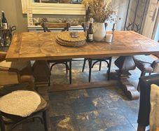 Large heavy French solid oak vintage table
