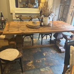 Large heavy French solid oak vintage table