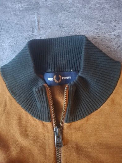 Fred Perry Knitted Cycling Neck Shirt Dark Caramel Half Zip Polo M