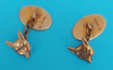 9 Ct Gold Gents "FOX" Cuff Links Sheffield 1972 8.1g