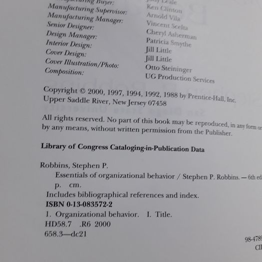 Organizational Behavior by Stephen P. Robbins, 6th ed.