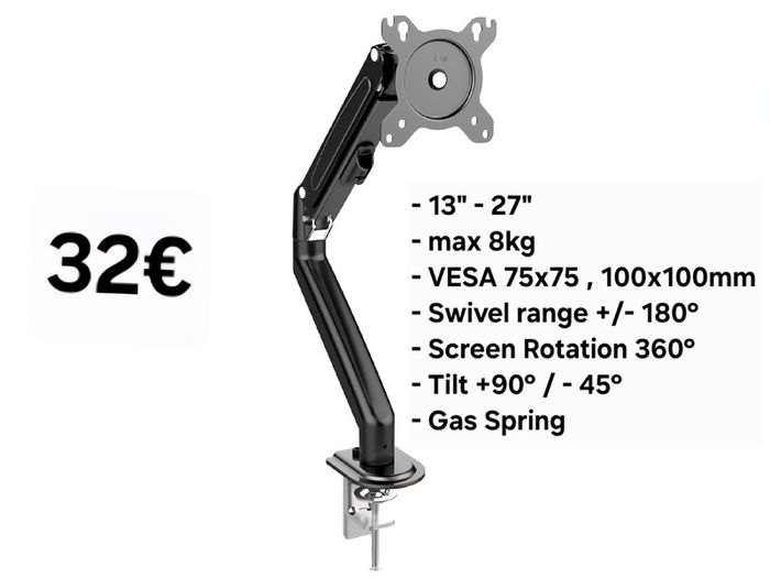 TV Monitor Desk Mount Arm Bracket Tilt Swivel 13-27"