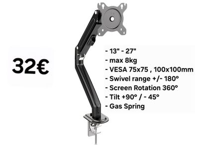 TV Monitor Desk Mount Arm Bracket Tilt Swivel 13-27"