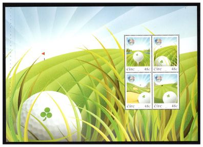2006 Ireland Ryder Cup Matches Commemorative Stamps Booklet Pane featuring sets issued to commemorate Ryder Cup in Ireland with golf ball Mint Never Hinged (MNH). Hibernian HP163
