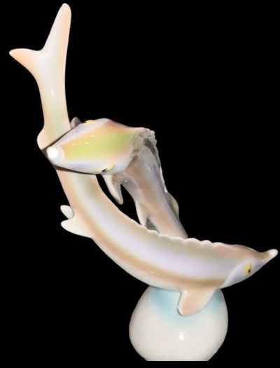 Elegant, rare great sturgeon pair fine porcelain