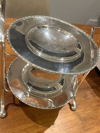 G.W.S George Wish EPNS silverplate 2 Tier Cake Stand Rare Cane Handle