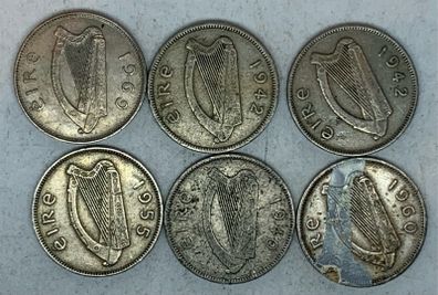 Ireland 6d sixpence lot x6 1940 1942 1955 1960 1969