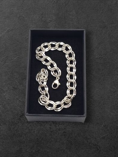 Vintage 925 Sterling Silver Double Link Charm Bracelet