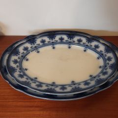 Fabulous Pair of Antique Flow Blue Victorian Graduated Platters, "Dudley" Pattern, by Ford & Sons, Burslem, Stoke-on-Trent, Circa 1893-1908, Perfect for Display