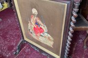 Antique Carved Wooden Fire Screen with Tapestry Panel