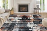160x230cm Large Modern Abstract Rugs Living Room Non-slip Area Rug Short Pile Faux Wool Bedroom Carpet Lightweight Washable Minimalist Floor Carpet for Living Room Bedroom Office Decor, Black