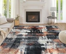 160x230cm Large Modern Abstract Rugs Living Room Non-slip Area Rug Short Pile Faux Wool Bedroom Carpet Lightweight Washable Minimalist Floor Carpet for Living Room Bedroom Office Decor, Black