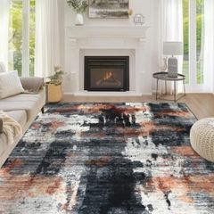 160x230cm Large Modern Abstract Rugs Living Room Non-slip Area Rug Short Pile Faux Wool Bedroom Carpet Lightweight Washable Minimalist Floor Carpet for Living Room Bedroom Office Decor, Black