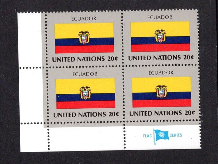 1984 United Nations New York Ecuador National Flag (part of flag series) Block of 4 Mint Never Hinged (MNH)