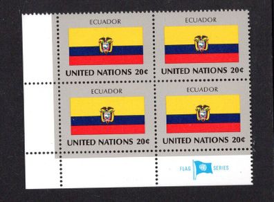 1984 United Nations New York Ecuador National Flag (part of flag series) Block of 4 Mint Never Hinged (MNH)
