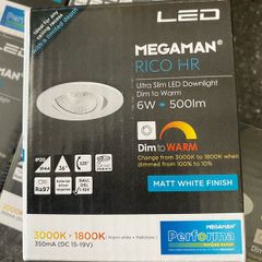 Megaman Recessed LED spot RICO DTW HR, IP44, 9W 1800-3000K 700lm 36, CRi> 90, swiveling, dim2warm, white