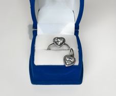 Authentic Pandora Silver Heart Halo Ring & Matching Pendant Set