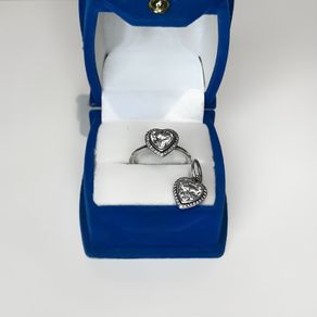 Authentic Pandora Silver Heart Halo Ring & Matching Pendant Set