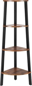 Corner Shelf, Storage Rack, Bookcase, 4-Tier Ladder Shelf, Easy Assembly, Sturdy Steel Frame, for Living Room, Bedroom, Industrial Style, Rustic Brown and Black
