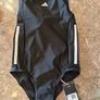 Girls cut 3 strips Addidas swimming suit in black/white Image 3