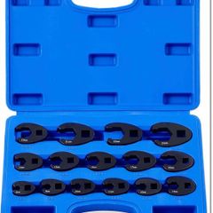Wrench set, LIROPAU 15PCS Crowfoot Wrench Set, 3/8 and 1/2 Drive Crowfoot Flare Nut Wrench Set, 8-24 mm Metric Chromium Molybdenum Steel Open End Drive Crows feet Spanners Wrench Set, Crows Foot Spanner Set