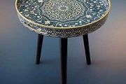 Round Outdoor Side Tables with Detachable Wooden 3 Legs, Versatile Tray Table, Perfect For Round Coffee Table Tea, and Relaxation Time 17.7 Inch (Blue Maze)