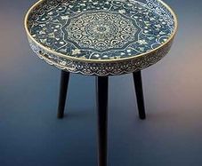 Round Outdoor Side Tables with Detachable Wooden 3 Legs, Versatile Tray Table, Perfect For Round Coffee Table Tea, and Relaxation Time 17.7 Inch (Blue Maze)