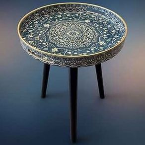 Round Outdoor Side Tables with Detachable Wooden 3 Legs, Versatile Tray Table, Perfect For Round Coffee Table Tea, and Relaxation Time 17.7 Inch (Blue Maze)