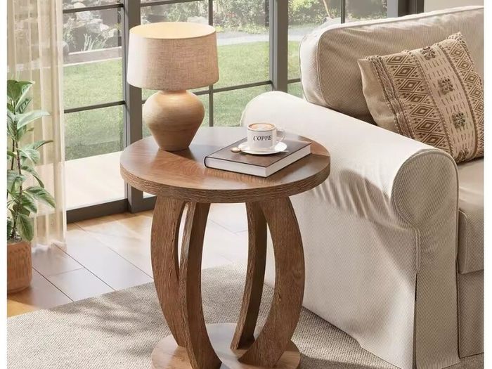 Rustic Round Wooden Side Table Versatile Accent Table for Living Room, Bedroom, or Office