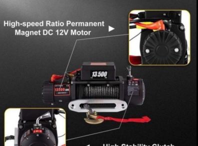 6 tone Electric Winch 13500 LBS/ 6123KG 12V 27M/92FT Synthetic Tow Rope